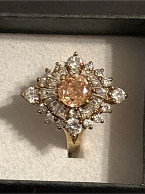 Vintage Absolute 925 Sterling Silver Gold Vermeil Champagne CZ Cluster Ring